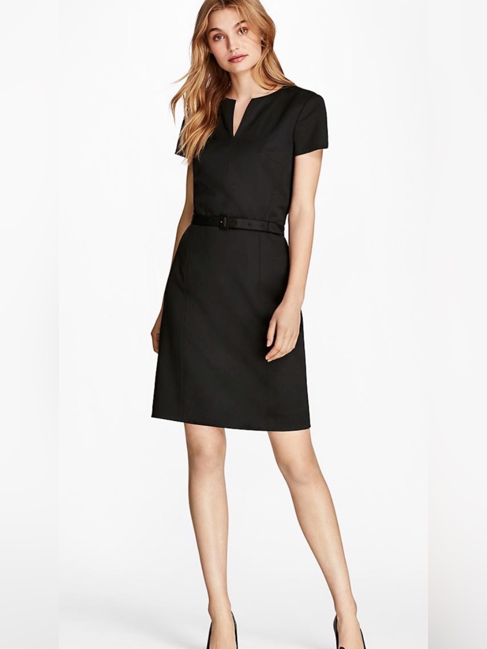 Brooks Brothers Red Fleece Black Italian Tollegno Wool Belted Sheath Dress Size